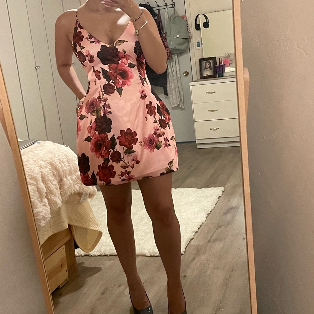 Floral Satin Dress - Fashion Nova Selena